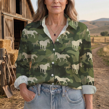 Joycorners Horse Camouflage Farm Style Casual Shirt