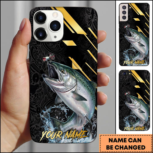 Joycorners Fishing Luxury Black Gold Lightning Splash Personalized Name Phone Case (10 Fish Species)