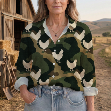 Joycorners Chicken Camouflage Country Farm Casual Shirt