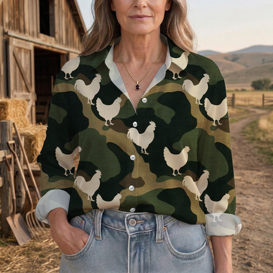 Joycorners Chicken Camouflage Country Farm Casual Shirt