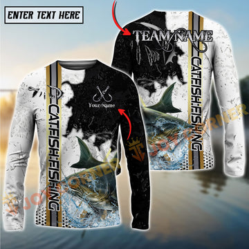 Joycorners Catfish Fishing Split Grunge Splash Design Personalized Name, Team Name Long Sleeve Shirt