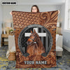 Joycorners Horse Portrait with Horseshoe Frame Western Tooled Leather Pattern Personalized Name 3D Blanket (8 Breeds)