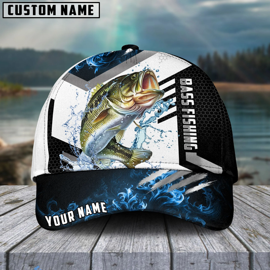 Joycorners Fishing Blue Flame Sport Pattern Personalized Name 3D Cap (11 Breeds)