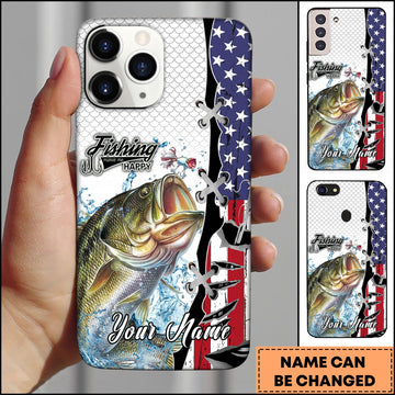 Joycorners Fishing American Flag Patriotic Water Splash Personalized Name Phone Case (10 Fish Species)