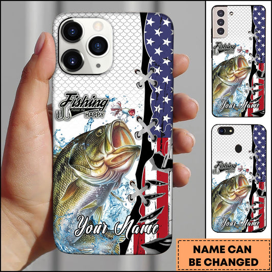 Joycorners Fishing American Flag Patriotic Water Splash Personalized Name Phone Case (10 Fish Species)