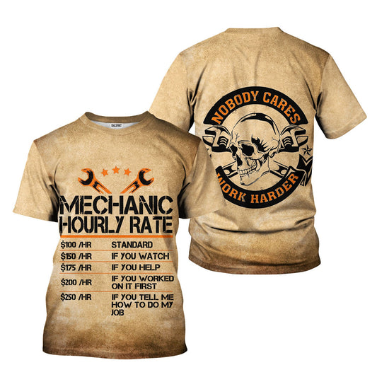 Joycorners Vintage Mechanic Shirt Funny Mechanic Hourly Rate Retro Printed T Shirt PT2609