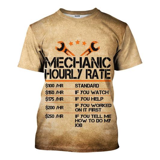Joycorners Vintage Mechanic Shirt Funny Mechanic Hourly Rate Retro Printed T Shirt PT2609