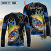 Joycorners Freshwater Fish Fishing Flame Dark Blue Luxury Pattern Personalized Name, Team Name Long Sleeve Shirt (6 Breeds)