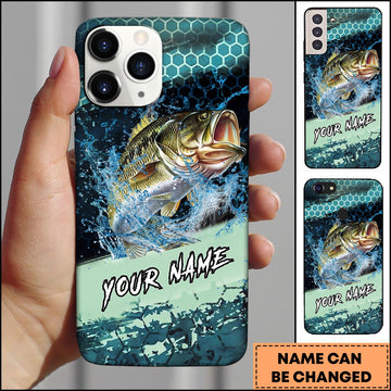 Joycorners Fishing Teal Honeycomb Water Burst Personalized Name Phone Case (10 Fish Species)
