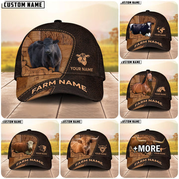 Joycorners Leather Pattern Personalized Name & Farm Name Cattle Cap (10 Breeds)