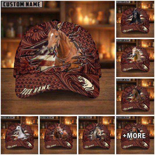 Joycorners Personalized Horse Carving Brown Pattern Style Cap (9 Breeds)