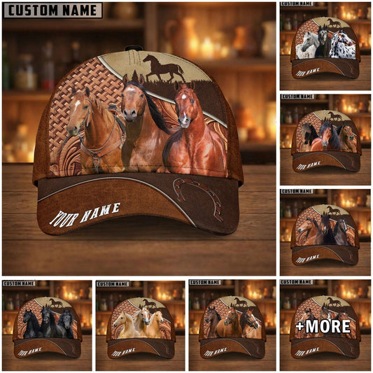 Joycorners Personalized Horse Dark Brown Carving Leather Style Cap (9 Breeds)