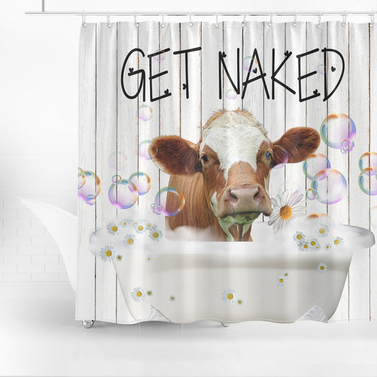 Joycorner Simmental Cattle Get Naked Daisy Shower Curtain