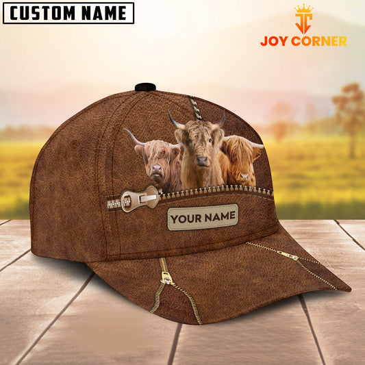 Joycorners Highland Cattle Zipper Pattern Customized Name Cap