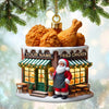 Joycorners Custom Name Santa Fried Chicken Ornament, Fried Chicken Shop Christmas Decoration 2D Flat LM2111