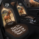 Joycorners Brown Horse Personalized Name Black And Brown Leather Pattern Car Seat Covers Universal Fit (2Pcs)