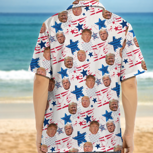 Joycorner Independence Day American Donald Trump Face Hawaiian Shirt