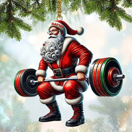 Joycorners Custom Name Gym Work Out Santa Ornament, Gymnastics Christmas Gift8 2D Flat LM2211