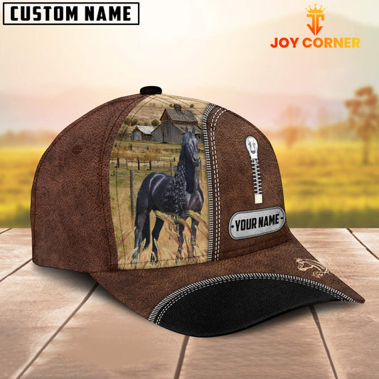 Joycorners Black Horse Leather Zip Pattern Customized Name Cap