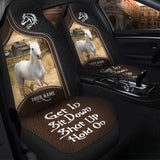 Joycorners White Horse Personalized Name Black And Brown Leather Pattern Car Seat Covers Universal Fit (2Pcs)