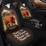 Joycorners Red Angus Personalized Name Black And Brown Leather Pattern Car Seat Covers Universal Fit (2Pcs)