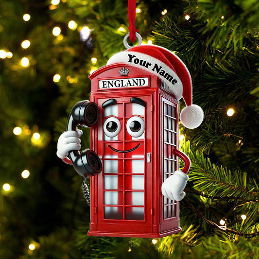 Joycorners England Red Telephone Box Christmas Ornament, Personalized Ornament 2D Flat LM2211