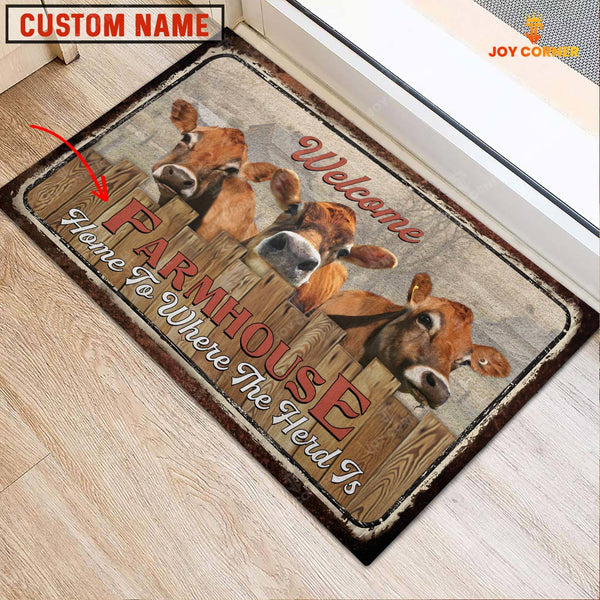Joycorners Jersey Custom Name - Home To Where The Herd Is FarmHouse Doormat