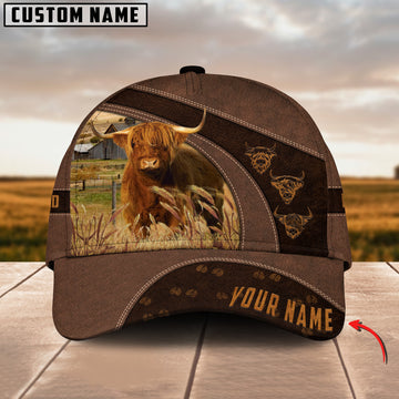 Joycorners Highland Cattle Leather Pattern Customized Name Cap