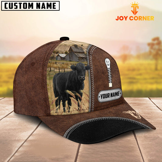 Joycorners Black Angus Leather Zip Pattern Customized Name Cap