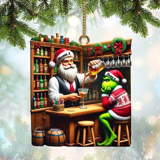 Joycorners Santa And ELF Bar Christmas Ornament, Personalized Ornament 2D Flat LM2211