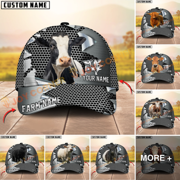 Joycorners Cow Torn Metal Honeycomb Steel Custom Name 3D Cap (10 cattle Breeds)