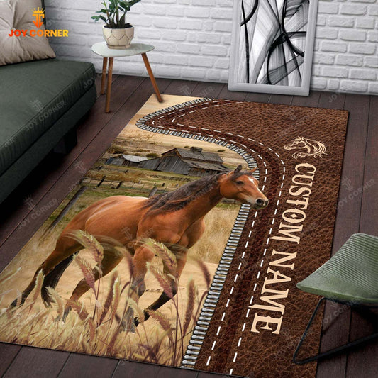 Joycorners Customized Name Horse Leather Pattern Rug