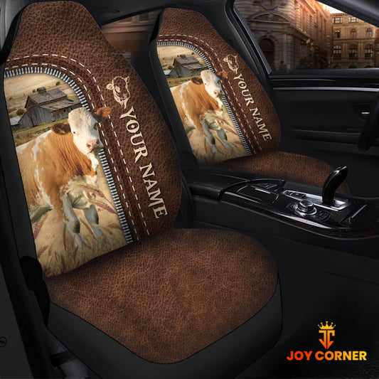 Joycorners Simmental Personalized Name Leather Pattern Car Seat Covers Universal Fit (2Pcs)