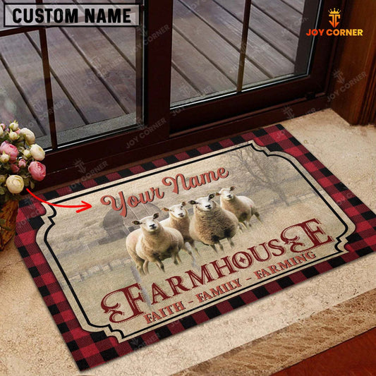 Joycorners Sheep Faith Family Farming Custom Name Doormat