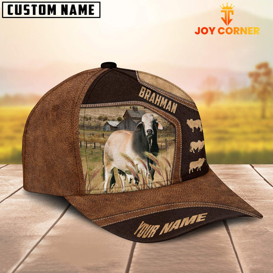 Joy Corners Brahman On Farm Brown Leather Pattern Customized 3D Cap