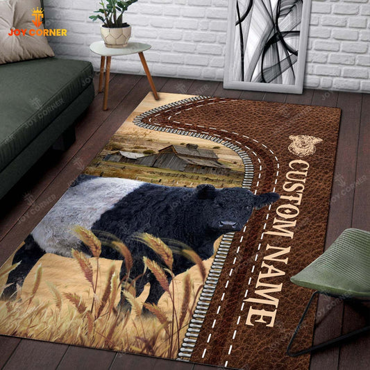 Joycorners Customized Name Belted Galloway Leather Pattern Rug