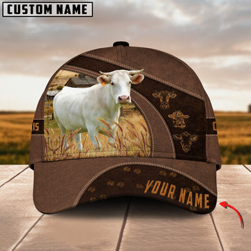 Joycorners Charolais Cattle Leather Pattern Customized Name Cap