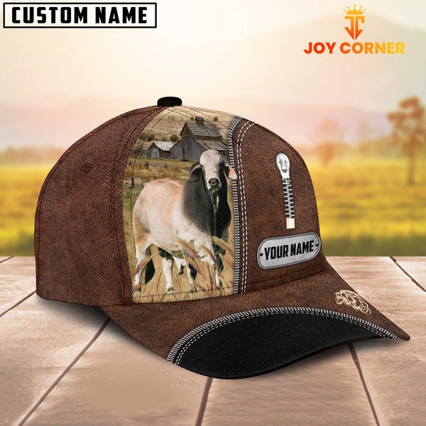 Joycorners Brahman Cattle Leather Zip Pattern Customized Name Cap