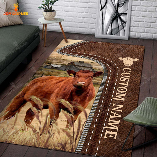 Joycorners Customized Name Red Angus Leather Pattern Rug