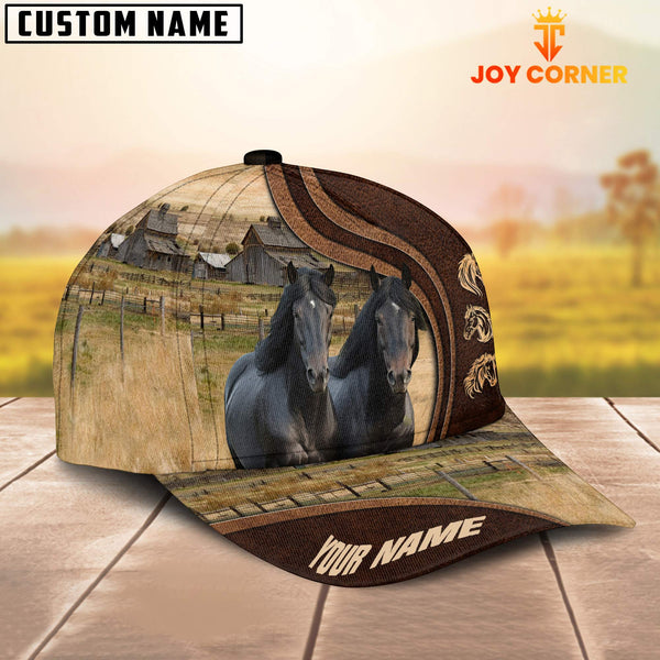 Joycorners Friesian Horses Dark Brown Pattern Customized Name Cap