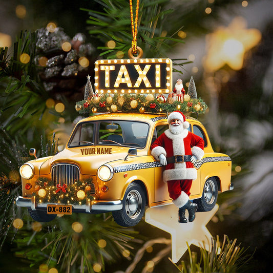 Joycorners Santa Taxi Christmas Ornament, Personalized Ornament 2D Flat LM2211