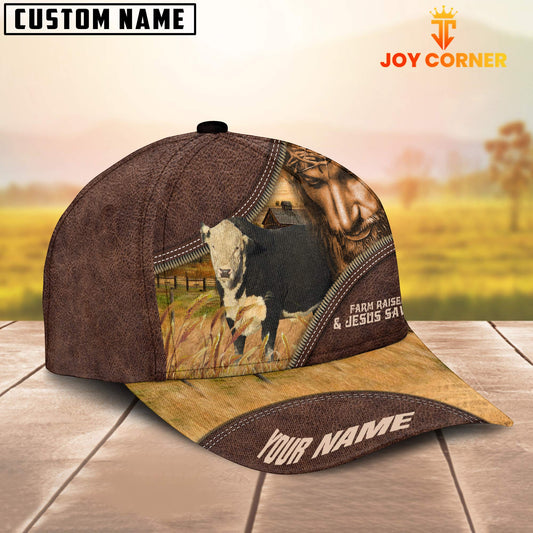 Joycorners Black Hereford Farm & Jesus Customized Name Cap