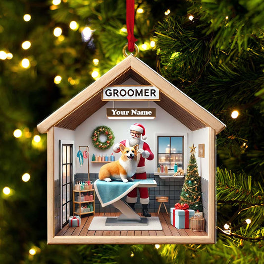 Joycorners Custom Name Groomer Ornament, Christmas Decoration for Pet Shop 2D Flat LM2211