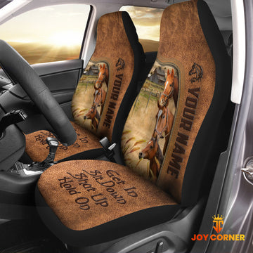 Joycorners Horse Happiness Personalized Name Leather Pattern Car Seat Covers Universal Fit (2Pcs)