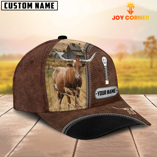 Joycorners Texas Longhorn Leather Zip Pattern Customized Name Cap