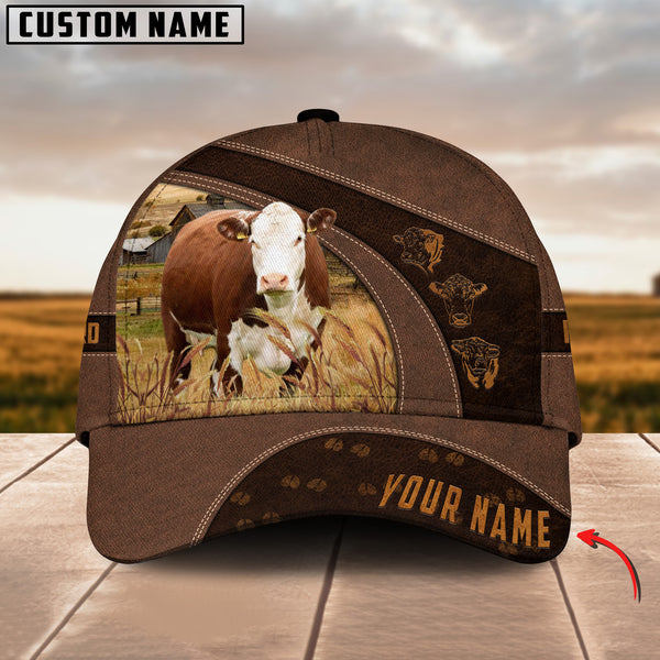 Joycorners Hereford Cattle Leather Pattern Customized Name Cap