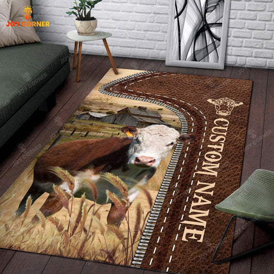 Joycorners Customized Name Hereford Leather Pattern Rug