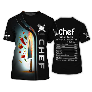 Joycorners Chef's Knife And Vegetables 3D Shirts Knives Cooking Custom T-Shirt MT2509