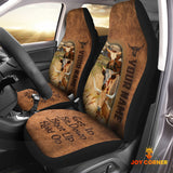 Joycorners Texas Longhorn Happiness Personalized Name Leather Pattern Car Seat Covers Universal Fit (2Pcs)