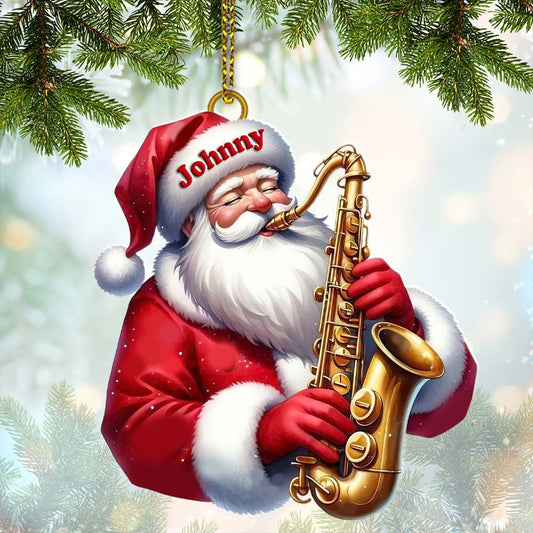 Joycorners Custom Name Saxophone Santa Ornament, Saxophone Lover Christmas Gift 2D Flat LM2211